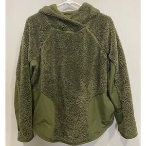 NIKE Women’s Sherpa Fleece Hoodie Pullover Sweatshirt Med Olive Green